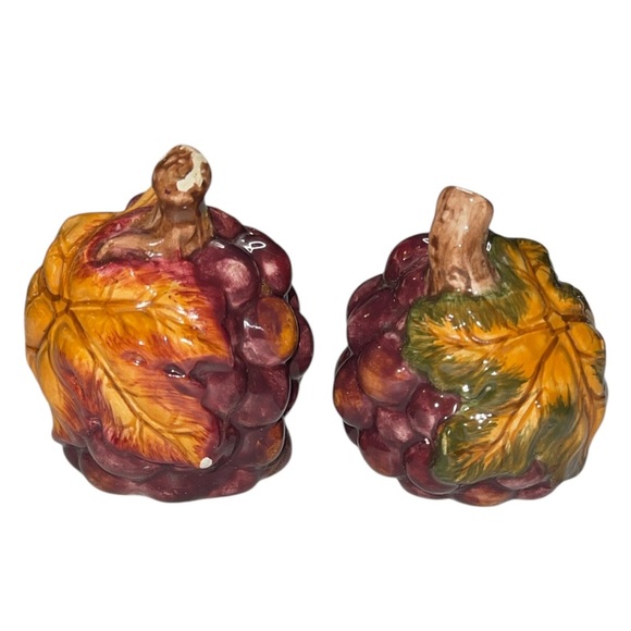 Vintage BICO China Salt & Pepper Shakers | Autumn Leaves and Grape Pattern - Picture 4 of 7